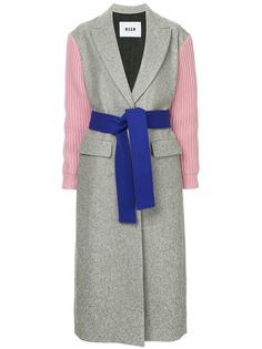 MSGM пальто с поясом и рукавами в рубчик