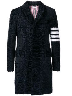 Thom Browne каракулевое пальто Chesterfield с высокими проймами и 4 полосками вязки интарсия