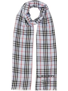 Burberry легкий кашемировый шарф в клетку Vintage Check с вышивкой