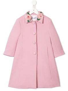 Dolce & Gabbana Kids однобортное пальто с цветочной аппликацией
