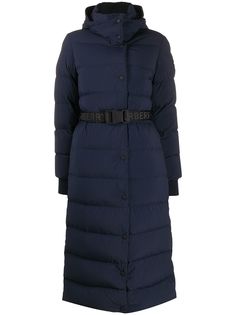 Burberry длинный пуховик с логотипом