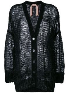 Nº21 oversize open-knit feather cardigan