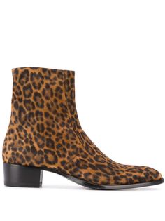 Saint Laurent ботинки Wyatt с леопардовым принтом на каблуке 40 мм