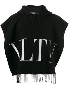 Valentino пончо с капюшоном и логотипом VLTN