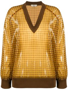 Fendi джемпер в клетку с пайетками и V-образным вырезом
