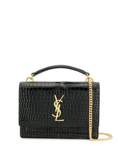 Saint Laurent сумка мини Sunset с тиснением под кожу крокодила