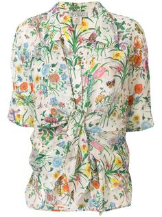 Gucci Pre-Owned блузка с цветочным принтом и завязкой спереди