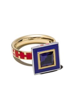 Alice Cicolini квадратное кольцо Memphis из желтого золота с эмалью