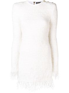 Balmain твидовое платье с бахромой