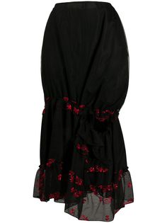 Simone Rocha присборенная юбка миди с цветочной вышивкой
