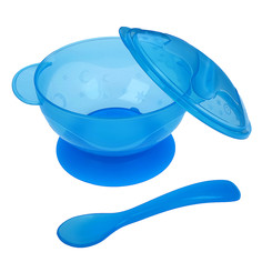 Набор детской посуды, 3 предмета: миска на присоске 330 мл, крышка, ложка, от 5 мес., цвет голубой Крошка Я