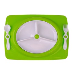 Набор детской посуды, 4 предмета: тарелка трёхсекционная, подставка, ложка, вилка, от 5 мес., цвет зелёный Mum&Baby