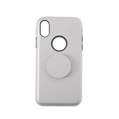 Чехол luazon для iphone x, с попсокетом, двойной корпус противоударный, серебристый