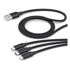 Кабель Deppa 3 в 1, Lightning (m)/USB Type-C (m)/micro USB (m) - USB (m), 1.2м, черный [72299]