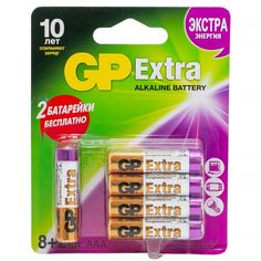 Батарея GP Extra Alkaline AAA (LR03), 10 шт. 24AX8/2-CR10 Extra Alkaline AAA (LR03), 10 шт. 24AX8/2-CR10