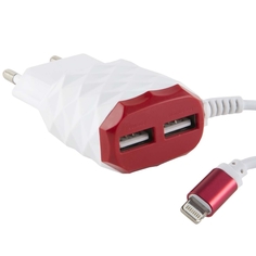Сетевое зарядное устройство с кабелем Red Line 2 USB+8pin для Apple, 2.1A, Red