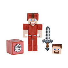 Маленькая фигурка Minecraft Steve in red leather armor, с артикуляцией Mattel