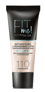 Domix, Тональный крем для лица "Fit Me", 30 мл (12 оттенков), 110 слоновая кость (матирующий, скрывающий поры)30 мл Maybelline