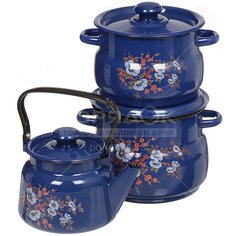 Набор эмалированной посуды СтальЭмаль Цветение 14 N14K21, (кастрюля 4+5.5, чайник 2.3 л), 3 предмета