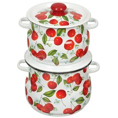 Набор эмалированной посуды Сибирские товары Сочная вишня 10 N10B58 (кастрюля 4+5.5 л), 2 предмета СтальЭмаль