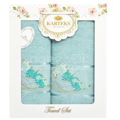 Набор полотенец, 50х90 см, 70х140 см, Karteks Цветы бирюзовый 200/558.05