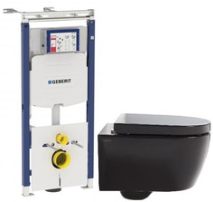 Комплект подвесной унитаз SSWW CT2038BLACK + система инсталляции Geberit 111.362.00.5