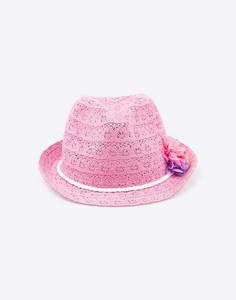 Розовая шляпа-федора с цветами для девочки Gloria Jeans