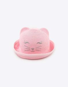 Розовая плетёная шляпа с ушками для девочки Gloria Jeans
