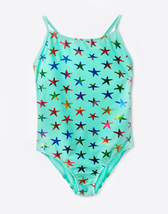 Бирюзовый слитный купальник со звёздами для девочки Gloria Jeans
