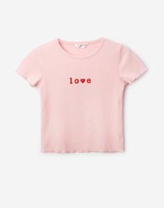 Розовая футболка с блестящей надписью для девочки Gloria Jeans