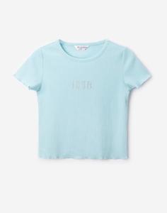 Голубая футболка с блестящей надписью для девочки Gloria Jeans