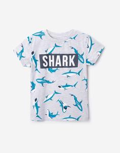 Серая футболка с акулами для мальчика Gloria Jeans