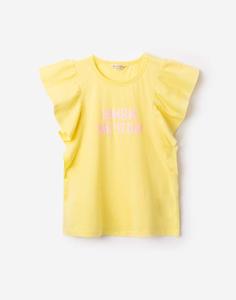 Жёлтая футболка с крылышками и надписью для девочки Gloria Jeans