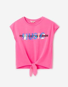 Неоново-розовая футболка с завязками для девочки Gloria Jeans