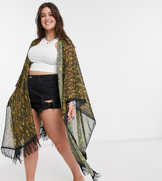 Кейп с принтом пейсли и кисточками ASOS DESIGN Curve-Желтый