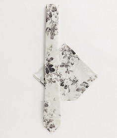 Галстук и платок для пиджака с цветочным принтом ASOS DESIGN-Серый