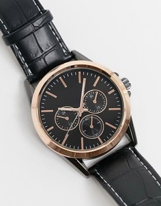 Черные часы с хронографом и ремешком из искусственной кожи Topman-Черный