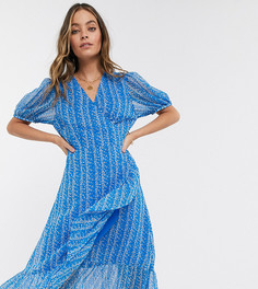 Синее шифоновое платье с запахом и мелким цветочным принтом Y.A.S Petite-Многоцветный