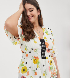 Блузка в горошек с цветочным принтом Influence Plus-Белый