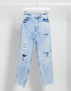 Голубые рваные джинсы в винтажном стиле Bershka-Синий