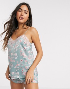 Эксклюзивный топ на бретельках с кружевной отделкой и цветочным принтом Lindex-Синий