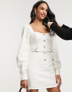 Белое джинсовое платье мини с поясом Vestire-Белый