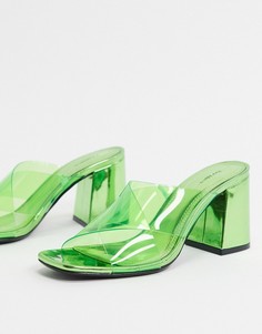 Зеленые мюли на каблуке с прозрачными ремешками Bershka-Зеленый