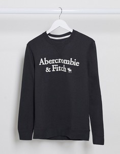 Черный свитшот с круглым вырезом и логотипом Abercrombie & Fitch