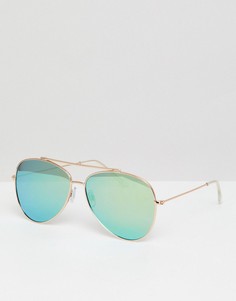 Солнцезащитные очки-авиаторы в золотистой оправе с зеркальными стеклами South Beach-Черный