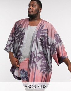Розовое кимоно с пальмовым принтом ASOS DESIGN Plus-Розовый