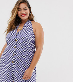 Ромпер в полоску с бретелью через шею и пуговицами ASOS DESIGN Curve-Мульти