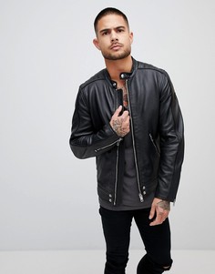 Кожаная байкерская куртка Diesel L-Quad leather biker jacket-Черный