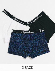 Набор из 3 боксеров-брифов черного, белого цвета и с леопардовым принтом Topman-Мульти