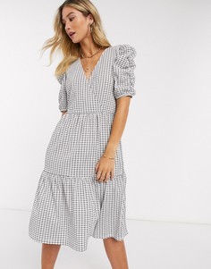 Белое ярусное платье миди с объемными рукавами Vero Moda-Многоцветный